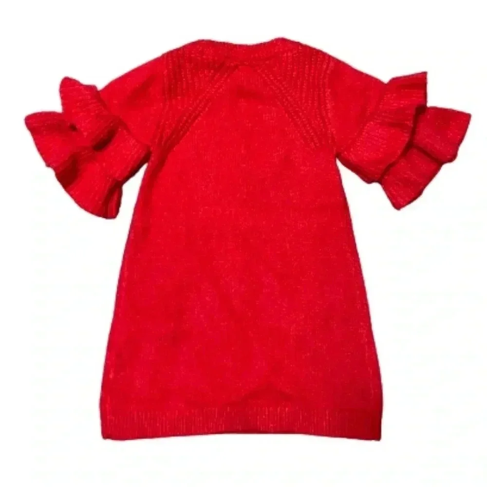 OSHKOSH DRESS RED SWEATER 3/4 SLEEVE RUFFLES STRETCH‎ SOFT SIZE 12 MONTHS NWT